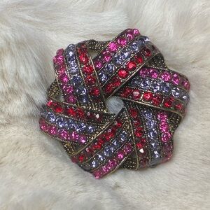 NWT Monet Signed Designer High End Red Gray Pink Rhinestones Swirls Brooch